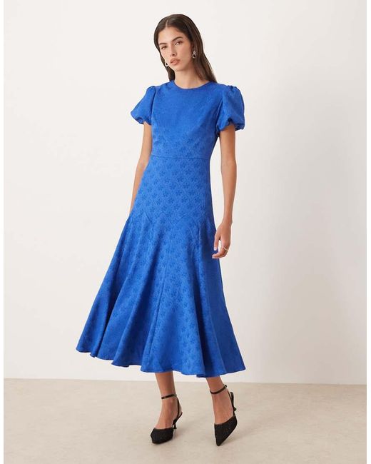 Sister Jane Blue Godet Jacquard Midi Dress