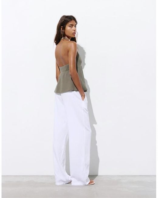 Pull&Bear Green Halter Neck Top With Buttons