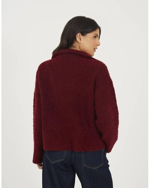 Brave Soul Red Boucle Yarn Jumper With Zip Neck