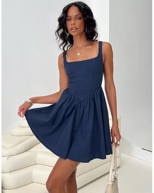 Princess Polly Martie Structured Square Neck Mini Skater Dress in Blue |  Lyst