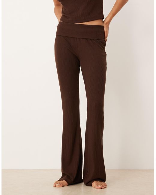 ASOS Brown Mix & Match Rib And Trim Fold Over Trouser