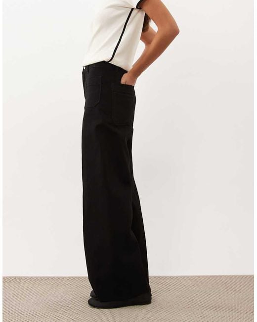 Mango Black Jessie 100% Cotton Wide Leg Pocket Detail Jean