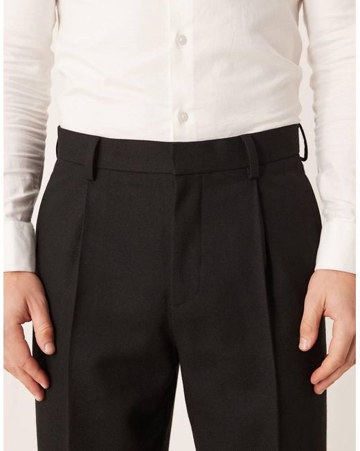 ASOS Natural Smart Pleated Relaxed Tapered Leg Trousers And Pocket Detail for men
