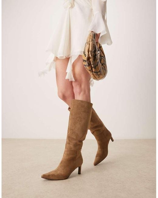 New Look Natural Suedette Kitten Heel Knee Boots