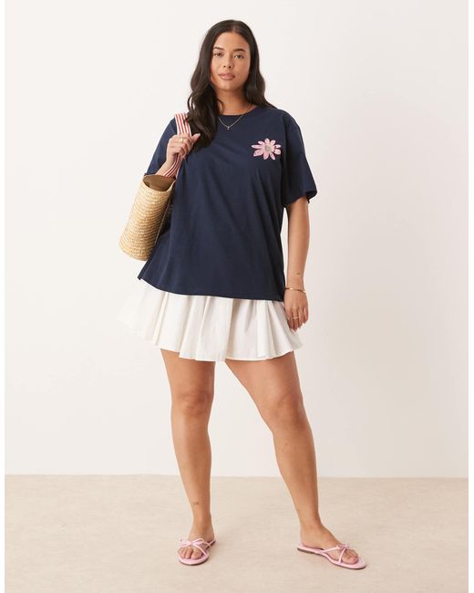 ASOS Blue Asos Design Curve Regular Fit T-shirt With Como Italy Floral Print