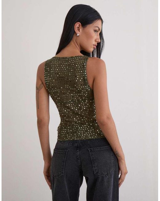 Motel Green Dudley Sequin Knit Singlet Top