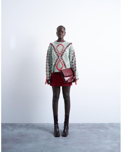 TOPSHOP Knitted Argyle Embroidered Jumper