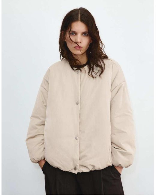 Pull&Bear Natural Padded Bomber Jacket With Volume