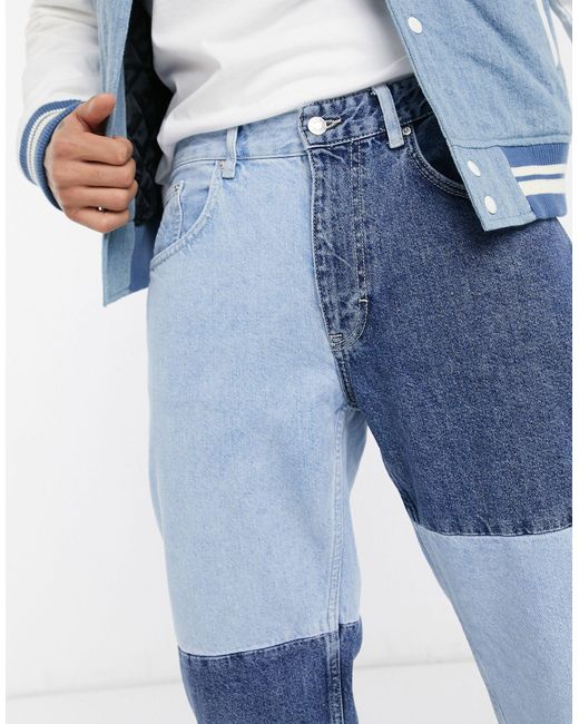 Bershka 90's Fit Patchwork Jeans in Blue for Men | Lyst
