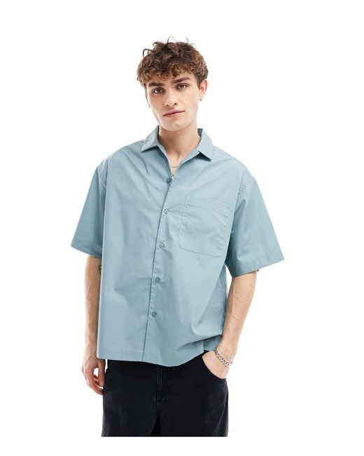 ASOS Blue Oversized Poplin Shirt for men