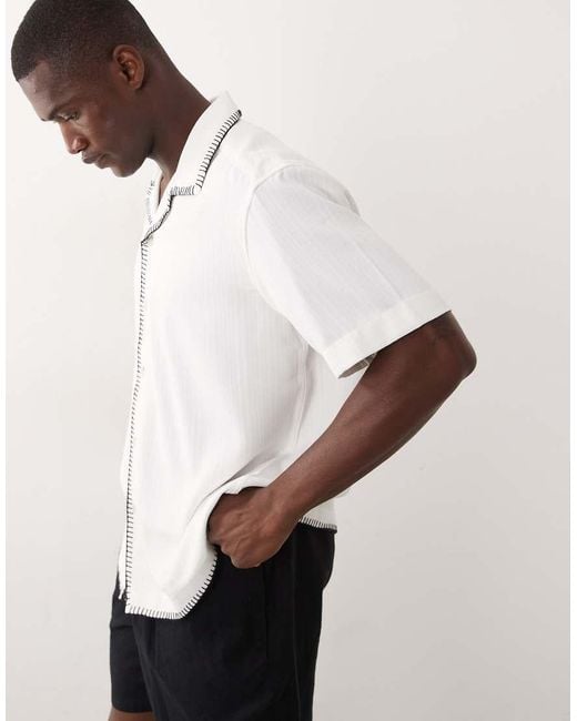 Only & Sons White Relaxed Fit Resort Shirt With Stitch Detail for men