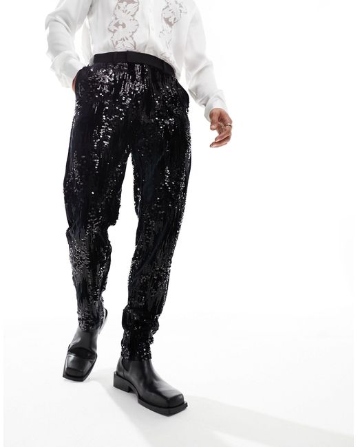 ASOS Black Slim Scattered Sequin Suit Pants for men