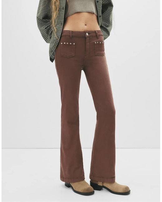 Pull&Bear Brown Studded Bootcut Jeans