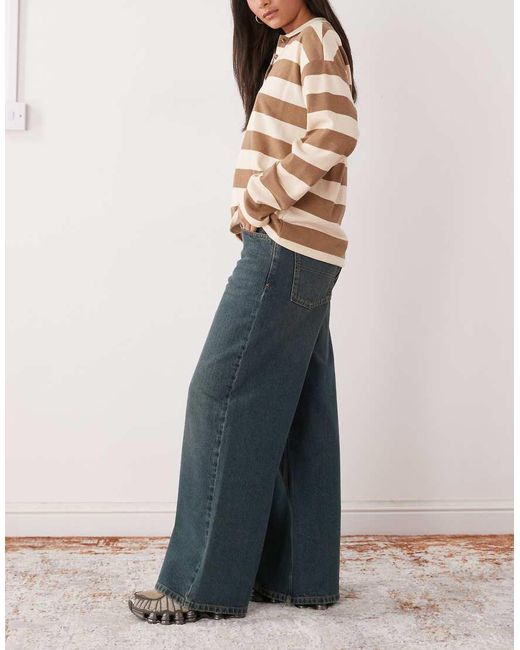 Collusion Blue X003 Wide Leg Mid Rise Jeans