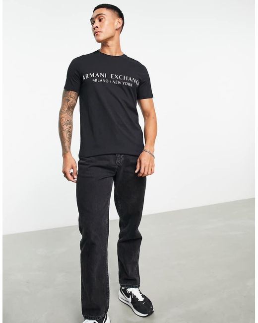 ARMANI EXCHANGE Black Milano/New York T-Shirt for men
