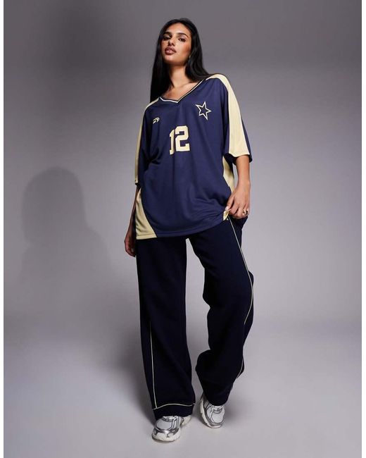 Kaiia Blue Exclusive Sport Oversized V-neck Soccer Jersey