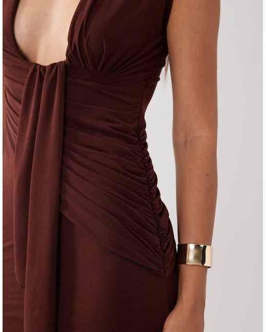 ASOS Purple Stretch Chiffon Scarf Detail Plunge Draped Maxi Dress