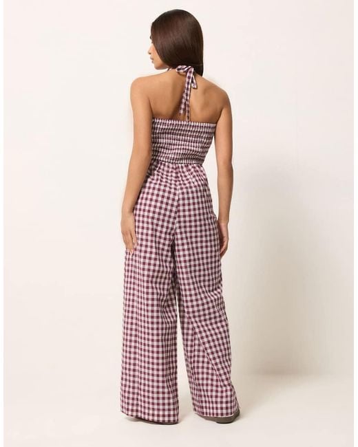 PixieGirl Purple Petite Gingham Wide Leg Jumpsuit