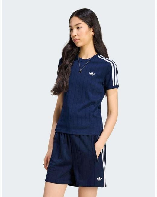 Adidas Originals Blue Pinstripe Short Sleeve Slim Tee