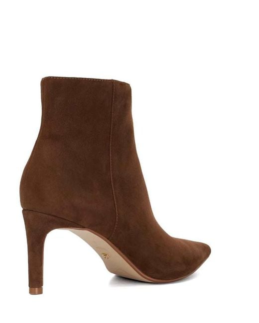 Dune Brown Obsessively Suede Ankle Boot Heels