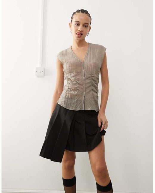 Weekday White Sheer Sleeveless Blouse Top With V Neck And Corset Waist Detail