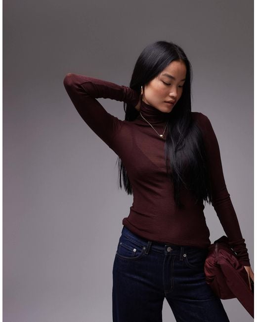ARKET Gray Merino Wool Knitted Rib Semi-sheer Turtle Neck Top