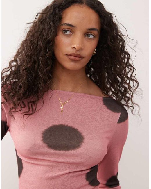Collusion Red Slash Neck Long Sleeve Top