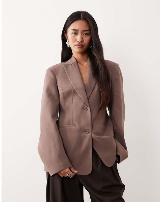ASOS Brown Tailored Cocoon Sleeve Molded Hip Blazer