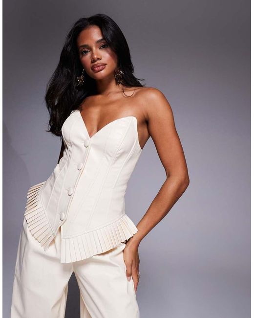 ASOS Gray Co-ord Pu Pleated Bandeau Top