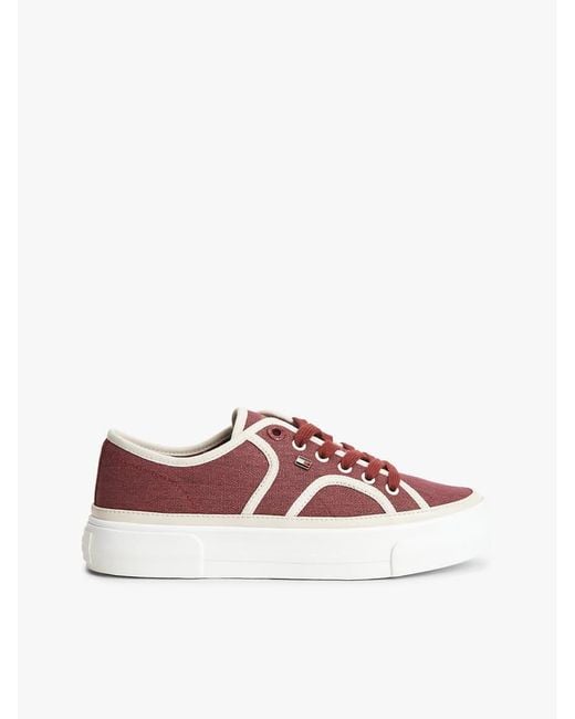 Tommy Hilfiger Brown Contrast Piping Canvas Platform Trainers