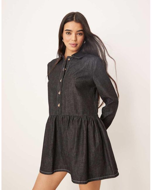 ASOS Natural Denim Smock Mini Dress With Dropped Waist