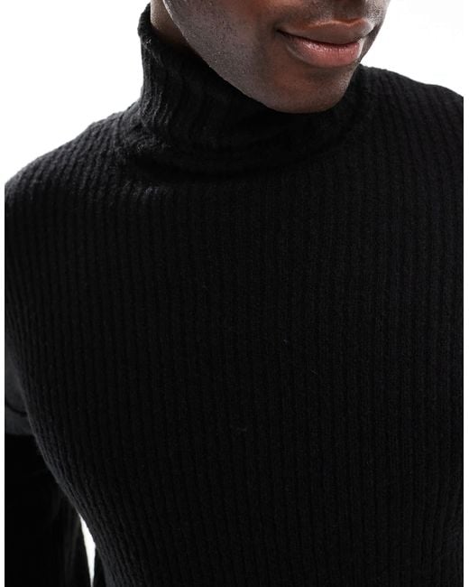Collusion Black Oversized Heavy Weight Roll Neck Jumper for men