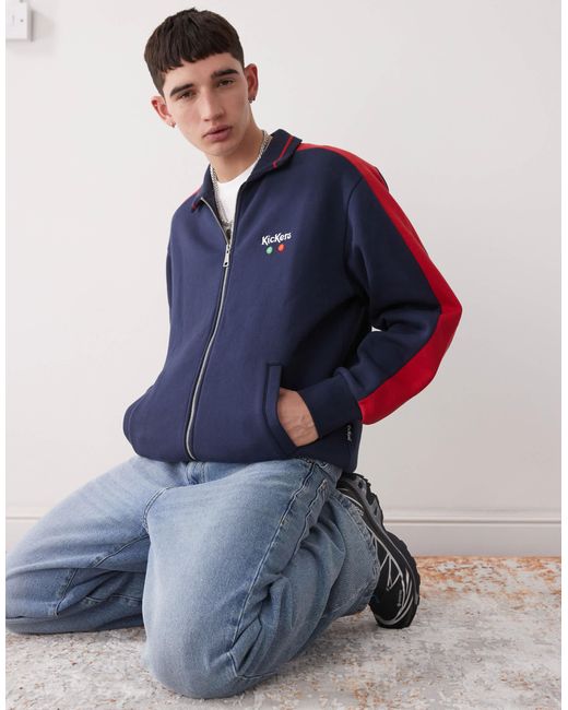Kickers Blue Zip Up Jersey Jacket With Red Stripe for men