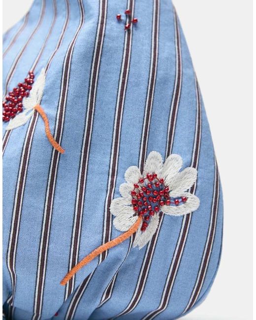 Maxi Borsa A Righe E A Fiori di Pull&Bear in Blue