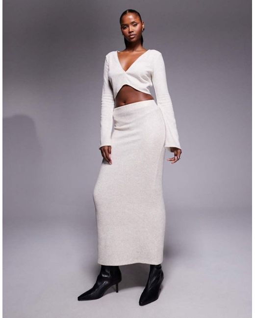 ASOS Gray Co-ord Brushed Rib V Front Crop Top With Flare Sleeve