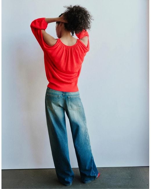 Pull&Bear Red Oversize Ruched Jumper
