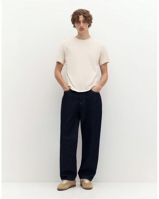 Pull&Bear White Slim Fit Basic T-shirt for men