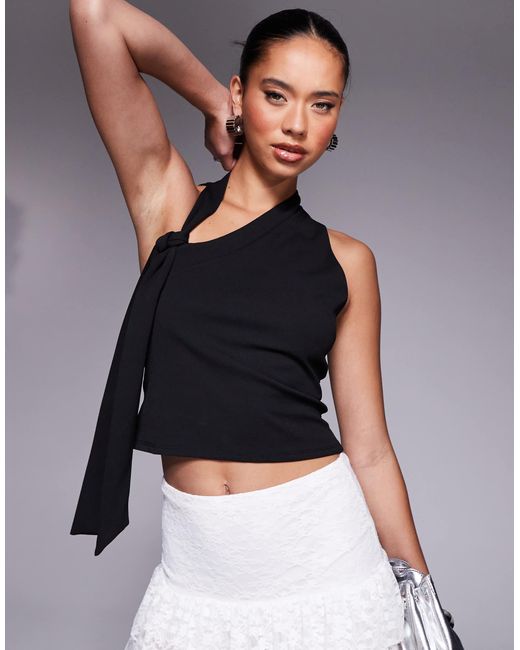 ASOS Blue Structured Top With Tie Detail Neck