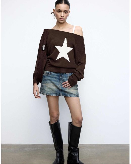 Stradivarius White – asymmetrischer strickpullover