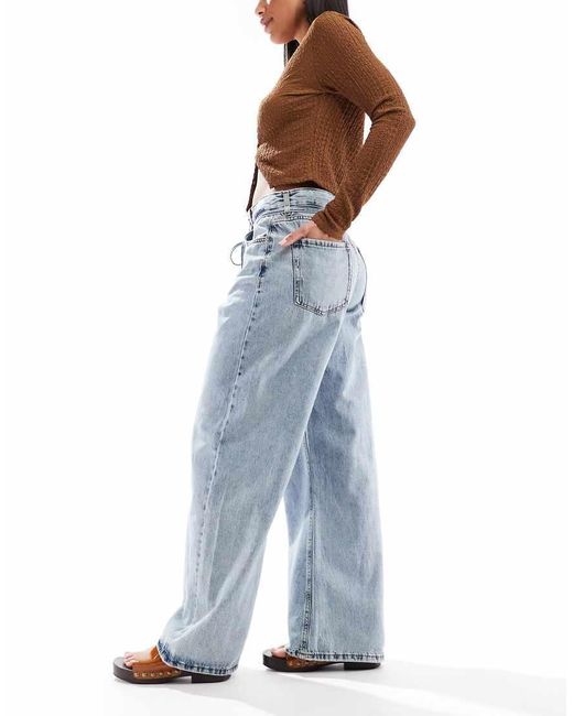 Pull&Bear Blue baggy Jean With Tie Waist Detail