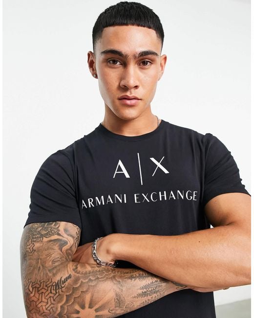 ARMANI EXCHANGE Blue Text Logo T-shirt for men