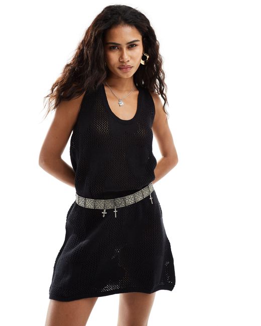 Monki Black Sleeveless Knitted Beach Mini Dress