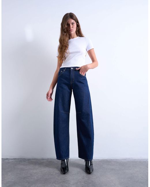 TOPSHOP Blue Barrel High Rise Jeans