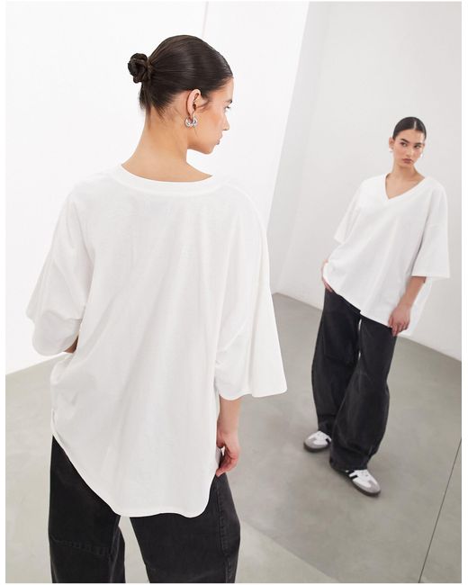 ASOS White Premium Oversized Short Sleeve V Neck T-shirt