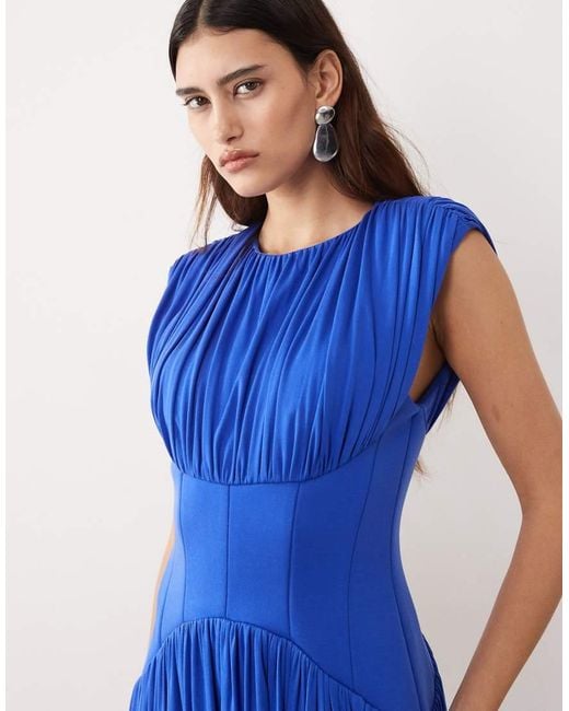 ARRANGE Blue Gathered Drape Maxi Dress With Cinched Waist