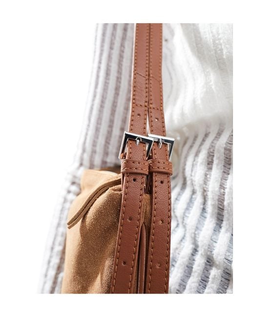 Sac porté épaule souple en daim avec bandoulière double - fauve ASOS en coloris Brown