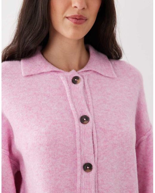 ASOS Pink Knit Collar Shirt Cardigan With Seam Detail