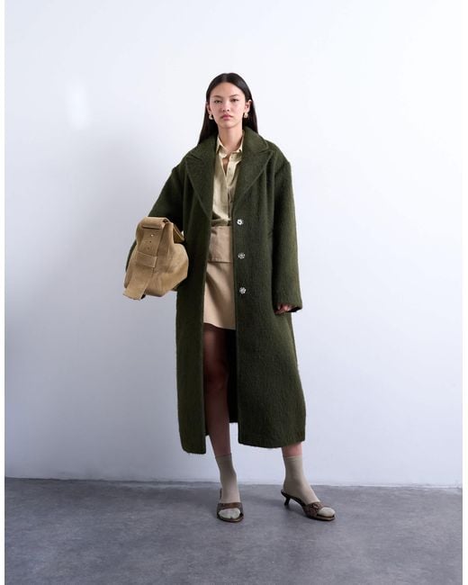 TOPSHOP White Brushed Unlined Dropped Shoulder Clean Chuck On Coat With Wool