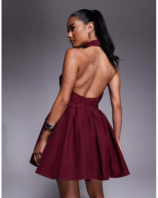 Jarlo Red High Neck Dropped Waist Mini Dress