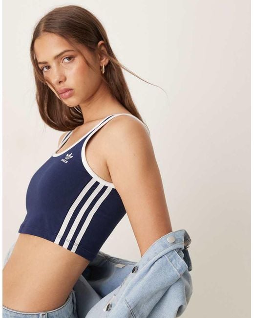 Adidas Originals Blue 3 Stripe Cropped Vest